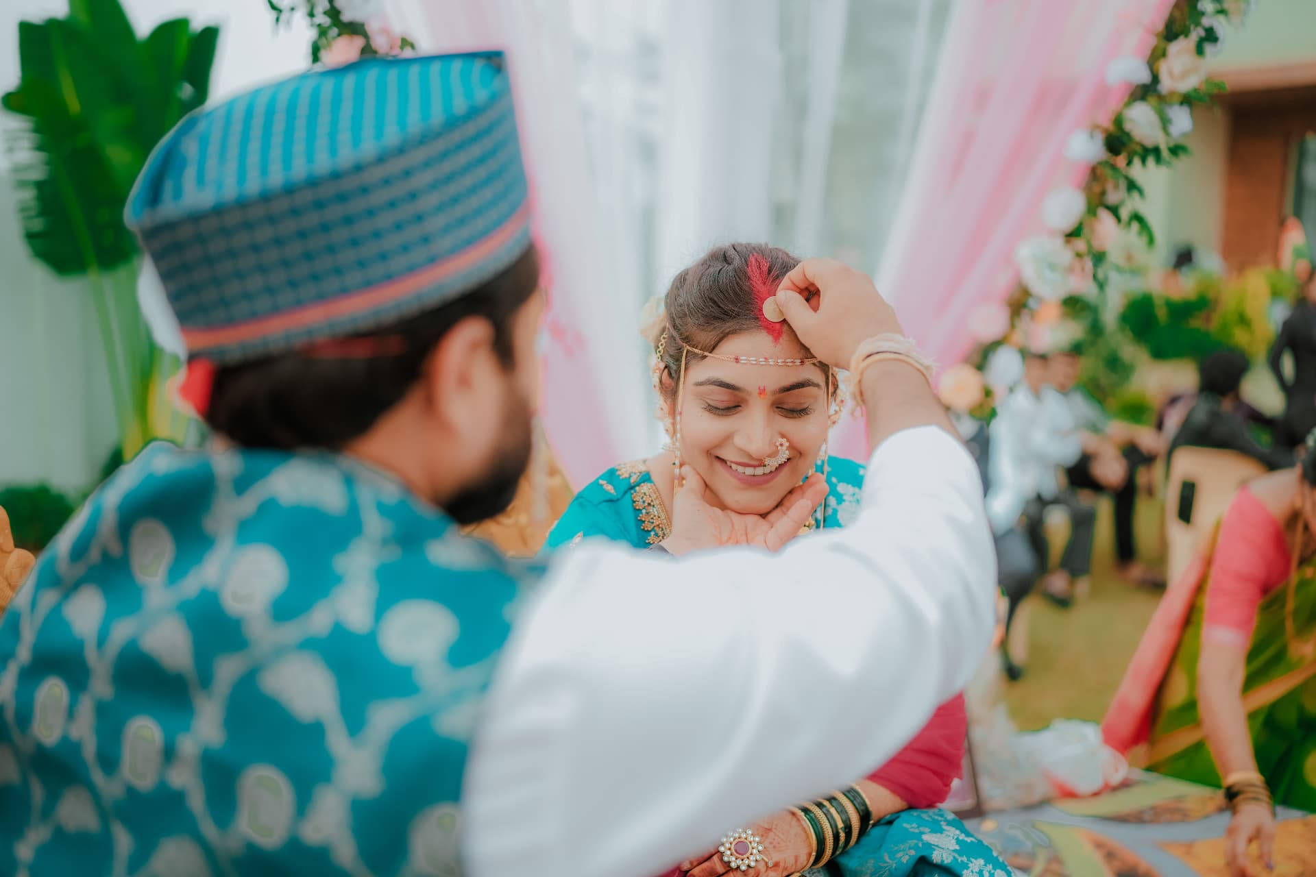 A couple close together during portraits